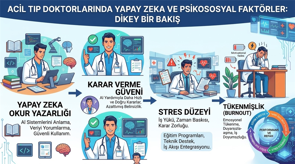 ACİL TIP DOKTORLARINDA YAPAY ZEKÂ OKUR YAZARLIĞI VE KULLANIM ALIŞKANLIKLARININ ALGILANAN STRES DÜZEYİ, KARAR VERME GÜVENİ VE TÜKENMİŞLİK İLE İLİŞKİSİNİN DEĞERLENDİRİLMESİ